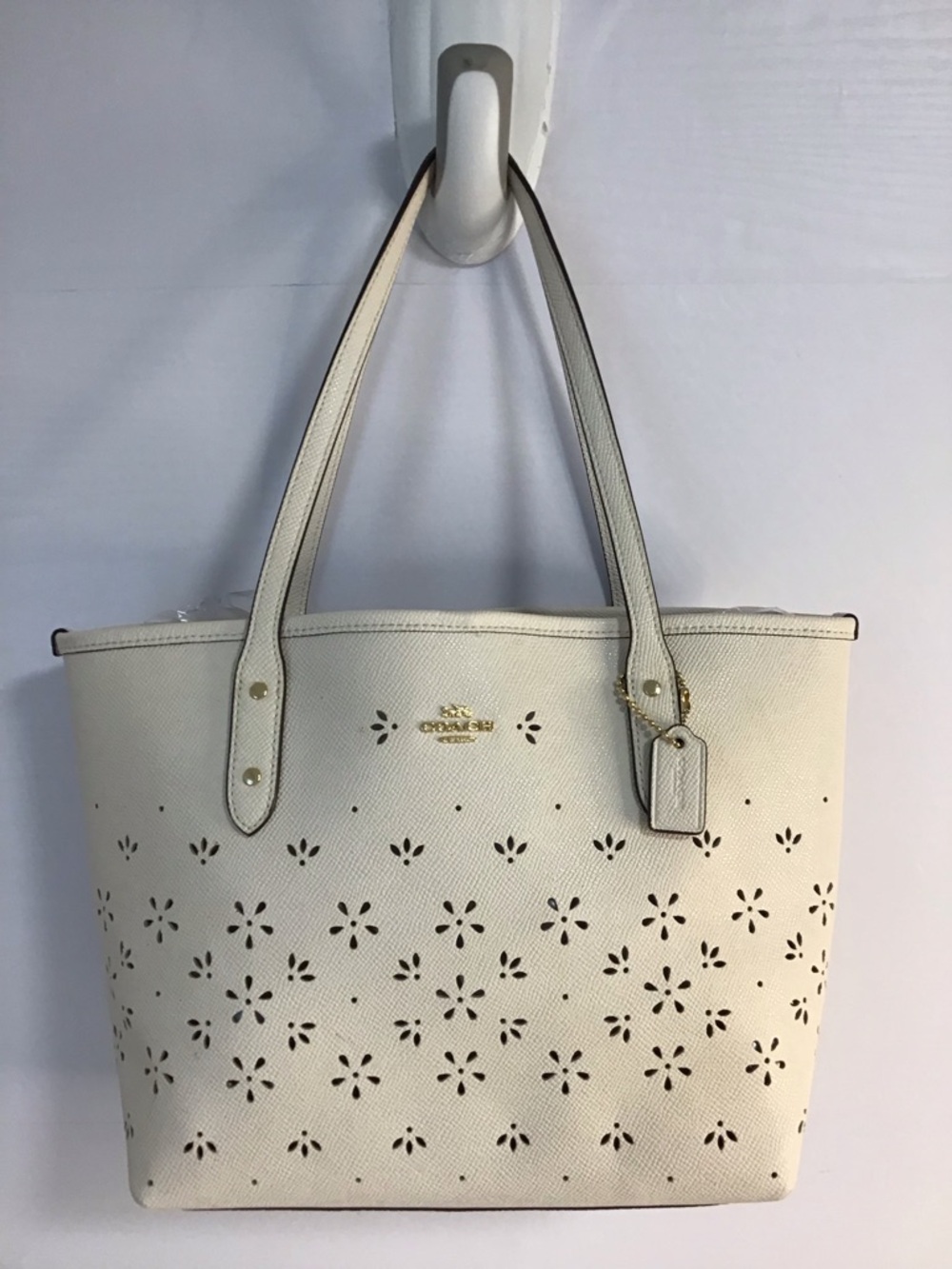 Coach Vintage Chalk floral perforated leather city tote